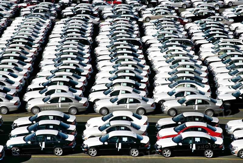 Bremerhaven, Germany, 11.10.2004 - Mercedes Benz cars await export at the port in Bremerhaven, Bremerhaven, Germany