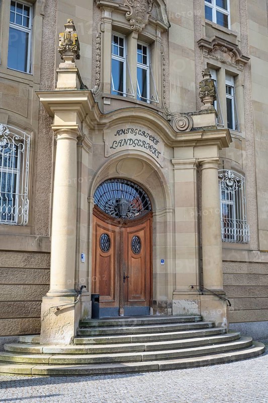Detailed view of the district court, Rottweil district court, a historic building in Art Nouveau style, built between 1908 and 1910, it is a listed building, Rottweil district, Baden-Württemberg, Germany