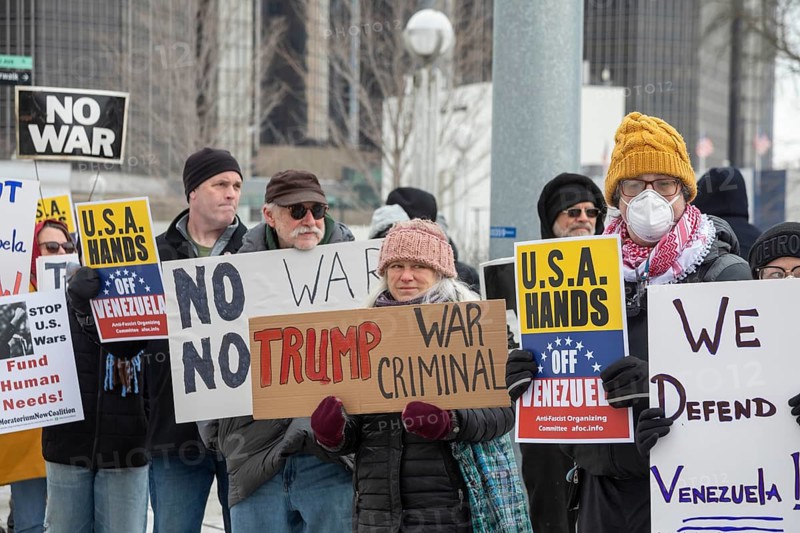 Detroit, Michigan USA, - 3 January 2026 - Activists rally in downtown Detroit to protest President Trump's military action in Venezuela