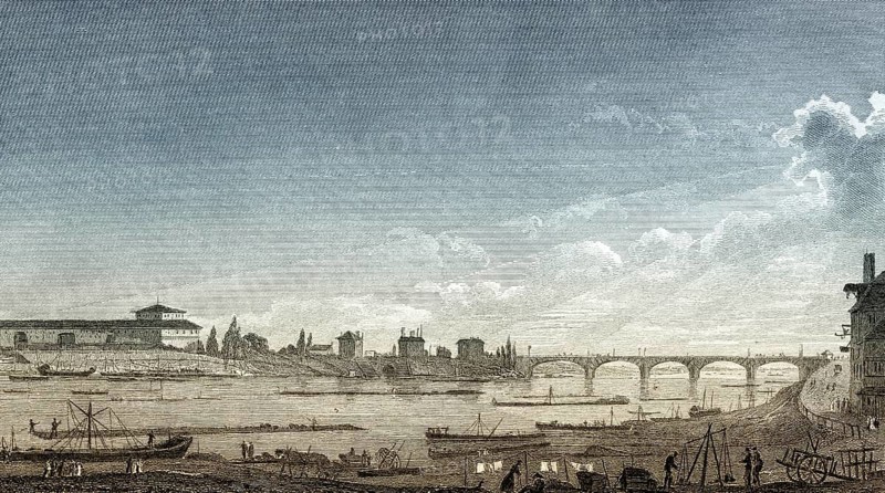 Pont d'Austerlitz, Paris, antique steel engraved print, 1831