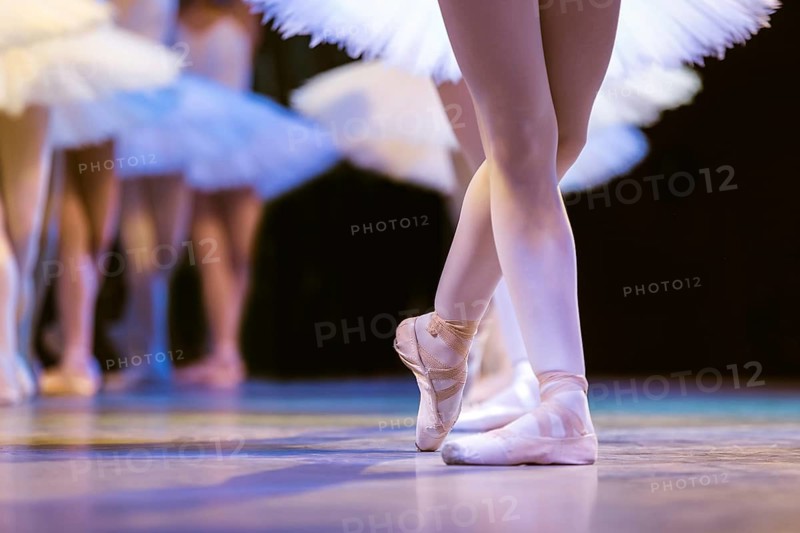 Legs of ballerinas dancing in ballet Swan Lake