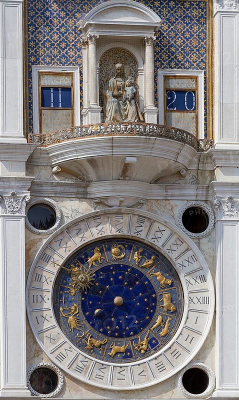 Clock tower of San Marco, Torre dell'orologio, Venice, Italy