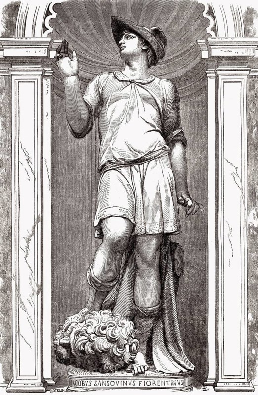 Statue der Göttin Merkur, von Jacopo Sansovino auf der Loggetta Piazza San Marco, Venedig, Italien