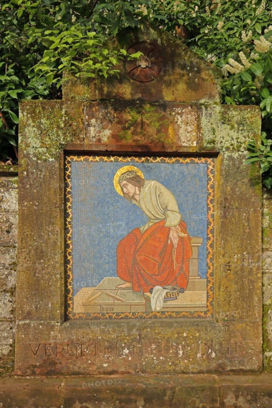 Wall mosaic Stations of the Cross of Jesus by Bernhard Gauer 1929, arts and crafts, St Lutwinus, Mettlach, Saarland, Germany