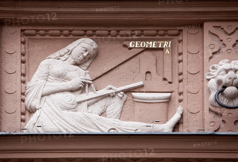 Geometria, geometry, figure at the Town Hall of Lemgo, North Rhine-Westphalia, Germany
