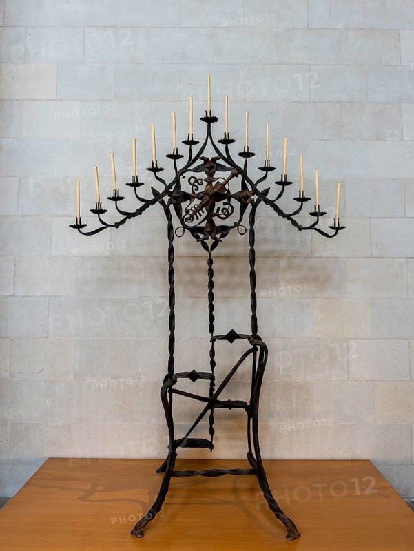 Candlestick in the interior of the Sagrada Family, Church of the Atonement of the Holy Family, Antoni Gaudi, Barcelona, Catalonia, Spain