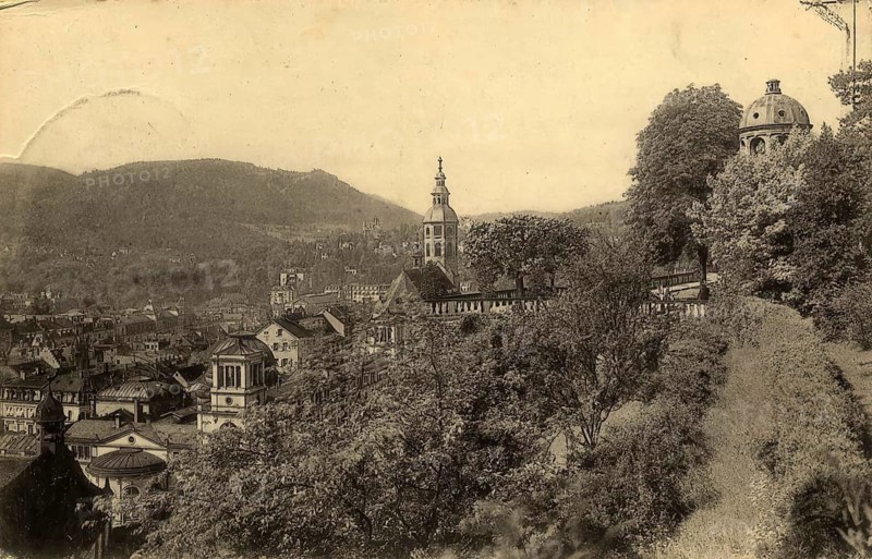 Historical postcard around 1910, Baden-Baden, spa town in the Black Forest, Baden-Württemberg, Germany, digital reproduction of a historical postcard, public domain, from that time, exact date unknown