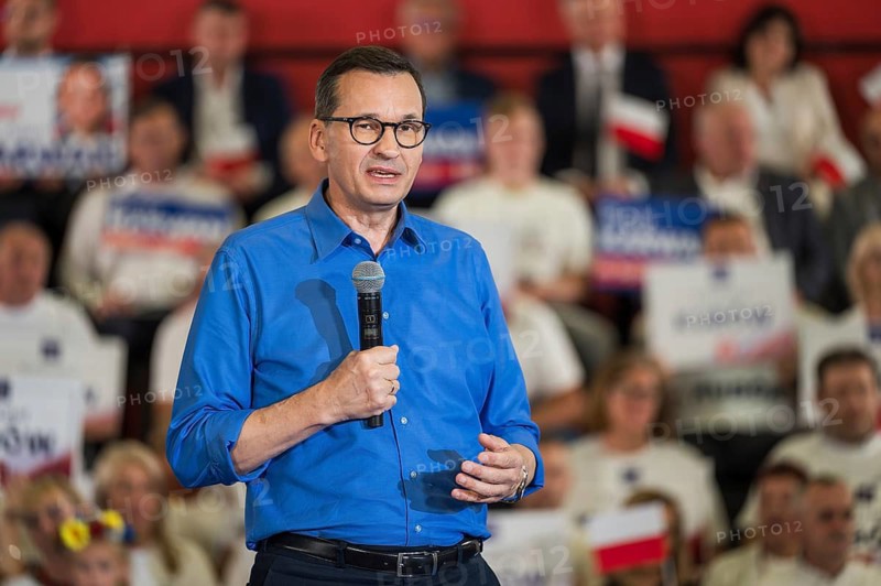 LUBIN, POLAND - SEPTEMBER 29, 2019: Prime Minister of the government Mateusz Morawiecki during election meeting with town residents