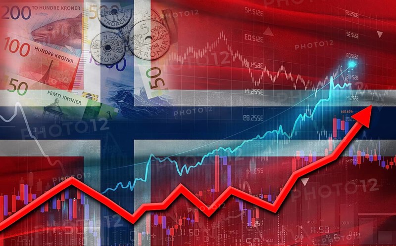 Norwegian economic growth on financial graph. Norway financial growth on market graph background