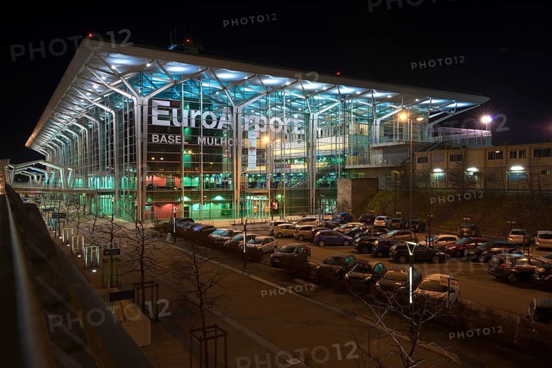 Terminal of EuroAirport Basel Mulhouse (EAP), night shot, Mulhouse, France