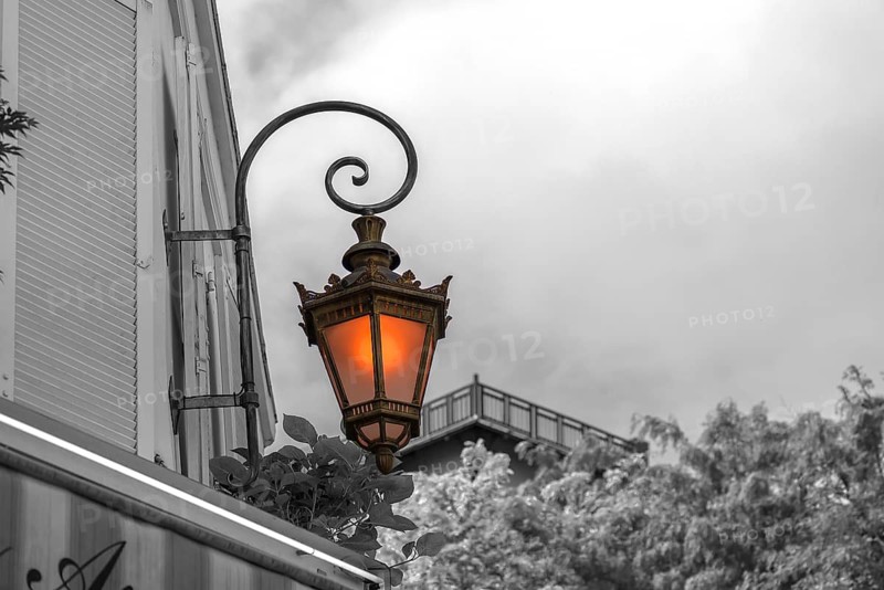 Historic street light, black and white, Paris, France