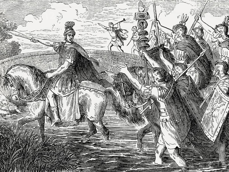 Gaius Julius Caesar, 100, 44 BC, Roman statesman, crossing the river Rubicon in 49 BC
