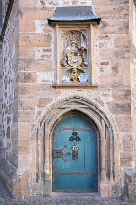 Front door with fittings at the late Gothic town hall, Marburg, Hesse, Germany