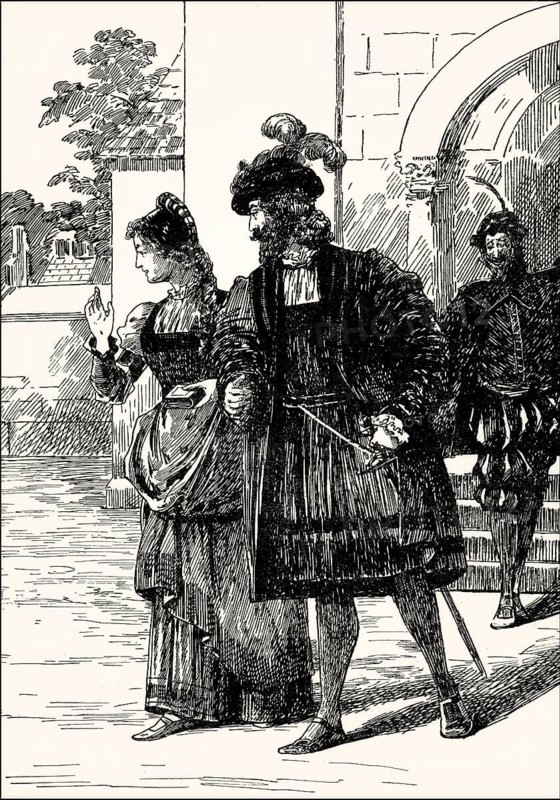 Faust and Margarete, known as Gretchen on the street, first part of the tragic play Faust by Johann Wolfgang von Goethe