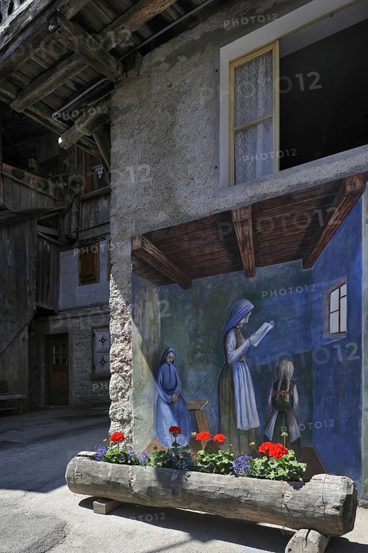 Murals on houses at Cibiana di Cadore, Dolomites, Italy