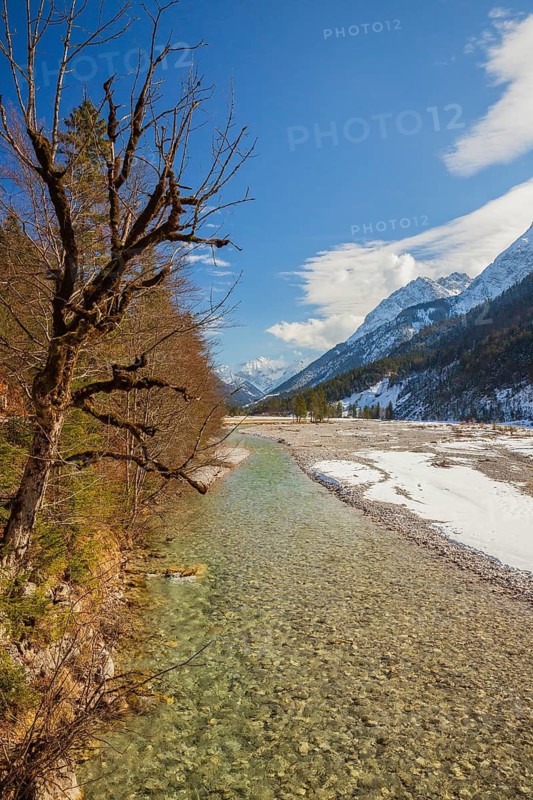 Isar valley nature conservancy area. The wild Isar river flows through its gravel bed