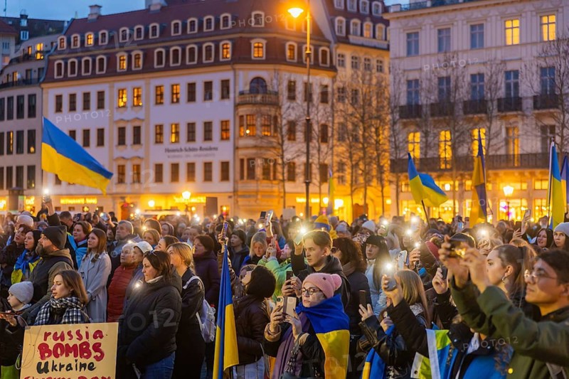 24 February marked the third anniversary of Russia's invasion of Ukraine. To mark the occasion, Ukrainian war refugees living in Dresden and their supporters demonstrated on the Neumarkt in front of the Church of Our Lady and then marched through the city centre, Dresden, Saxony, Germany
