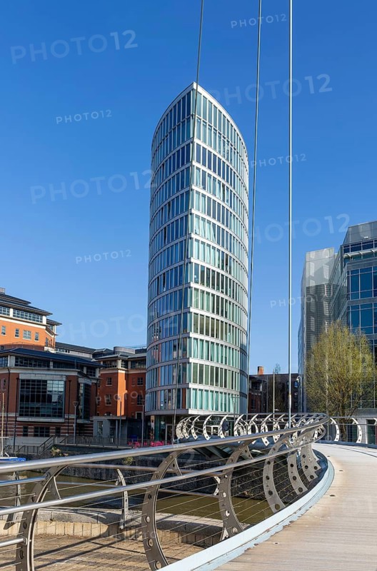 Modern architecture of The Eye apartment block building, Valentine Bridge, Temple Quarter regeneration, Bristol, England, UK