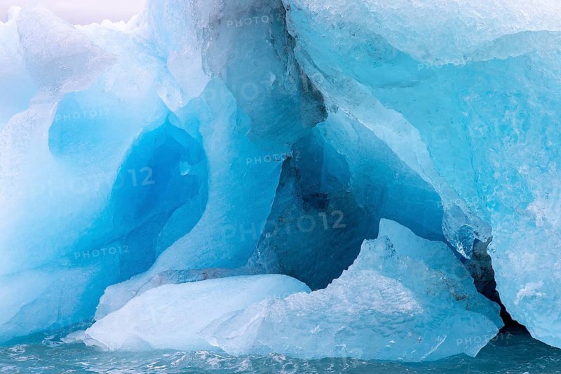 Blue ice wall of Idabreen, Ida glacier calving into Liefdefjorden at Idabukta bay, Haakon VII Land, Spitsbergen, Svalbard, Norway