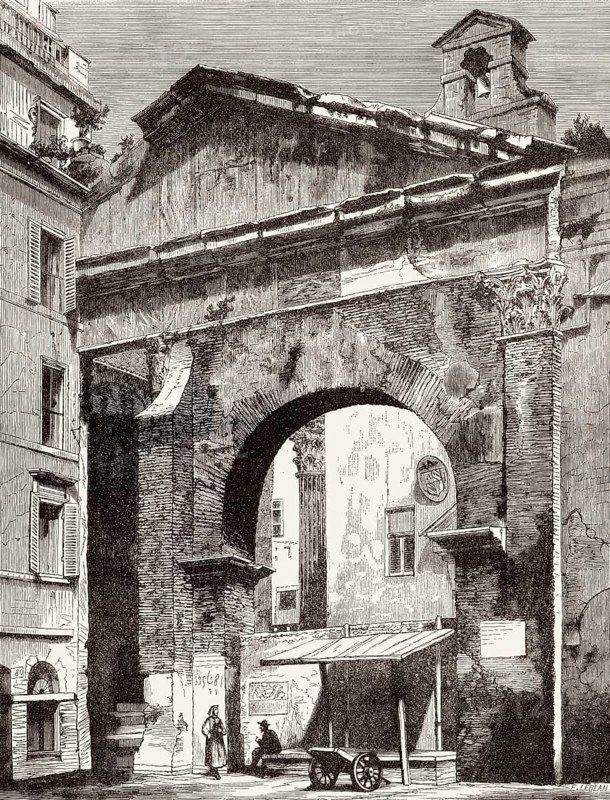 Porticus Octaviae, Portico of Octavia, Rome, Italy, 19th Century
