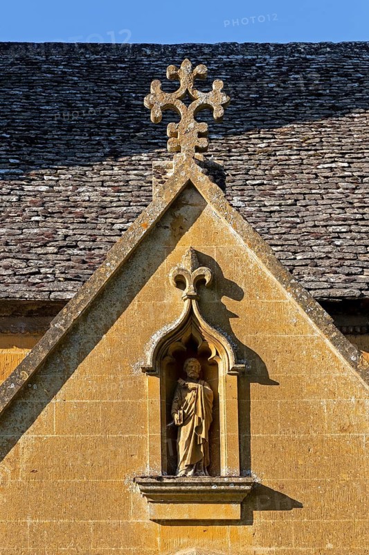 Portrait, Gable, Detail, Church, Stanway, The Cotswolds, England, Great Britain