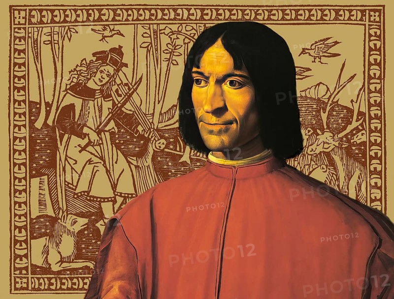 Portrait of Lorenzo I de Medici, or Lorenzo the Magnificent, 1449, 1492, an Italian politician and town lord of Florence, digital edited according to a painting by Girolamo Macchietti