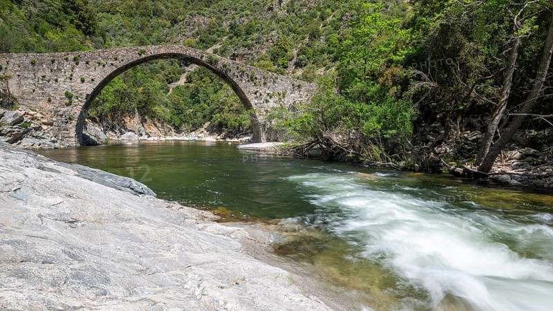 Stone bridge, Pont de Pianella, Gorges de la Spelunca, Ota, Corsica, France