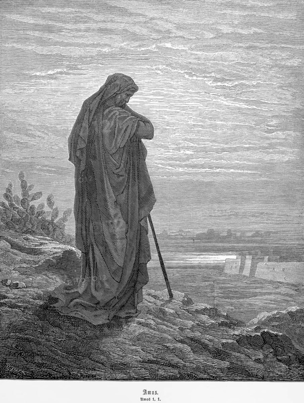 Daniel, Bible, chapter 1, verse 1, Amos, rancher from the village of Tekoa receives God's words, religionmountain, fortress, plain, shepherd's staff, steel engraving Doré, Old Testament, historical illustration 1885