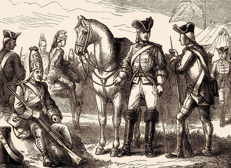 British military uniforms, 1762, From British Battles on Land and Sea, by James Grant