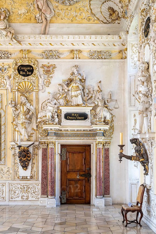 Detailed view of the baroque reception hall, Salem Castle, former imperial abbey, former monastery of the Cistercian order, Salem, Lake Constance, Lake Constance district, Baden-Württemberg, Germany