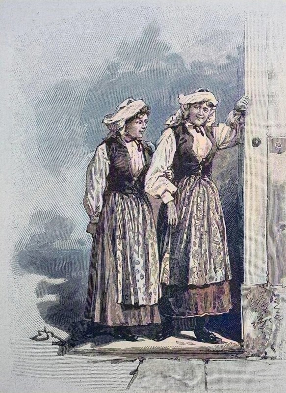 Women in traditional Albanian dress, Albania, Historic, digital reproduction of an original 19th century original, original date unknown