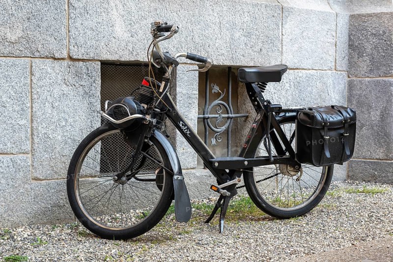 A Velo Solex 3800, classic car, a legendary French moped known for its characteristic frictional wheel drive on the front wheel, Canton of Basel-Stadt, Switzerland