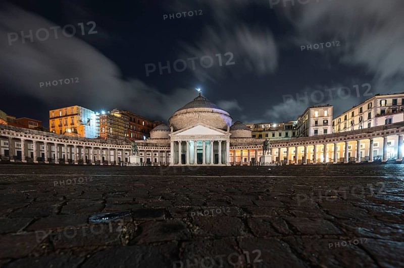 Landmark building in Naples, Italy at night