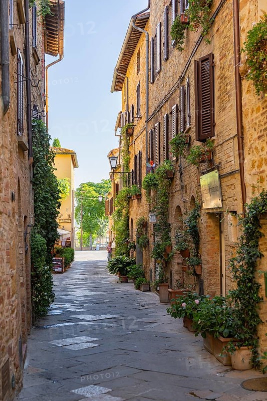 Typical townscape, Pienza, Val d'Orcia, Orcia Valley, UNESCO World Heritage Site, Siena Province, Tuscany, Italy