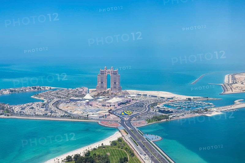 United Arab Emirates, Abu Dhabi waterfront downtown marina and coastal panorama and skyline