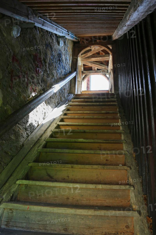 Geistersteigle at Gomaringen Castle, staircase, wooden steps to the former parsonage of Johann Ulrich Schwindrazheim, Gustav Schwab Museum, former aristocratic residence, historic building, former castle, Gomaringen, Baden-Württemberg, Germany
