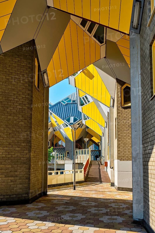 ROTTERDAM, NETHERLANDS, MAY 11, 2017: Cube houses, innovative cube-shaped houses designed by architect Piet Blom with idea to optimize space in Rotterdam, Netherlands now became a tourist attraction