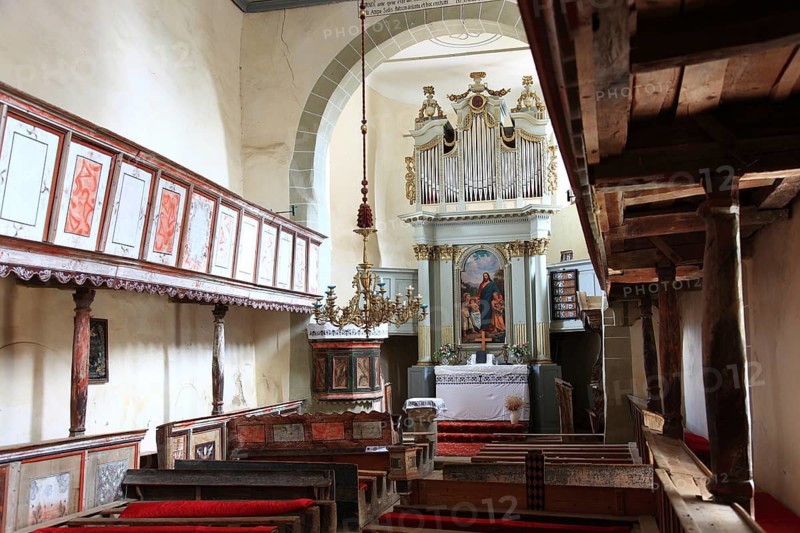 Romania, chancel of the Romanesque hall church of the fortified church of Viscri, German German Weisskirch a town in the district of Brasov, Transylvania, UNESCO World Heritage Site