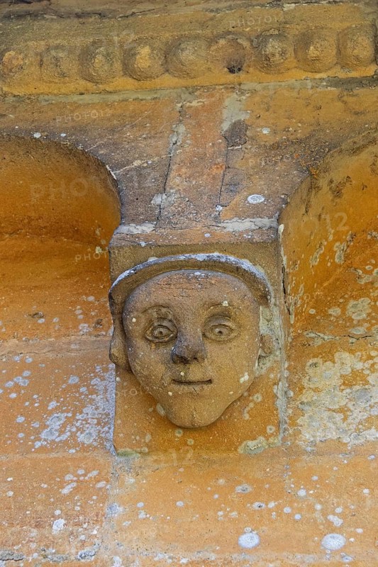 Portrait, Head, Detail, Exterior wall, Church, Stanway, The Cotswolds, England, Great Britain