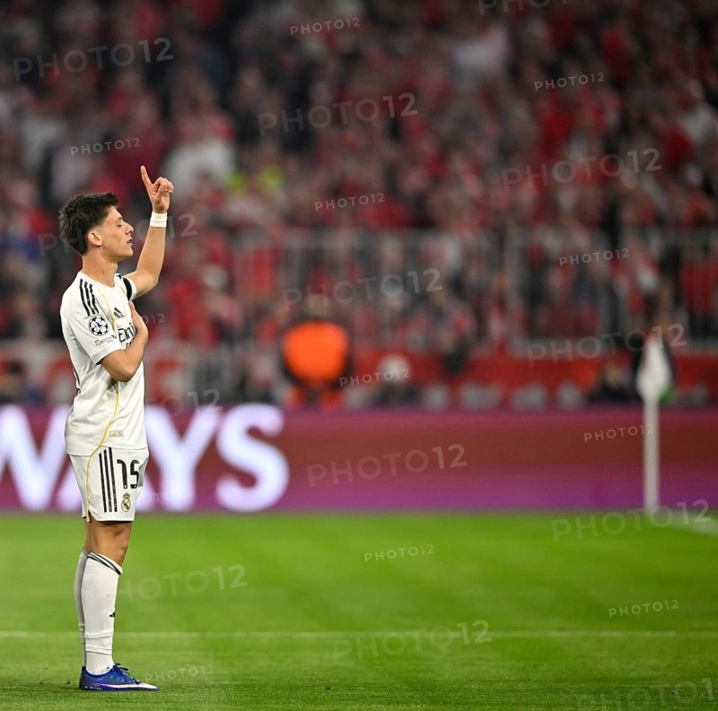Cheers Joy Emotion Arda Güler Real Madrid (15) Football UEFA Champions League CL Allianz Arena, Munich, Bavaria, Germany