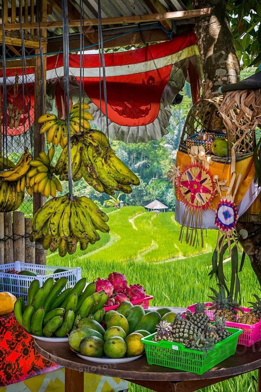 Fruit stand, stall, Jatiluwih rice terrace, fruit, fresh, sale, rice, agriculture, export, tourism, travel, landscape, UNESCO, Bali, Indonesia