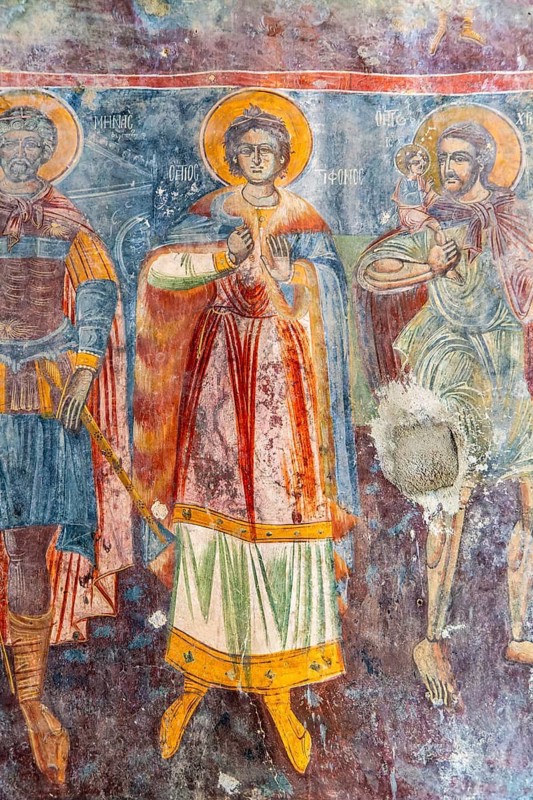 Religious mural inside Greek Orthodox church of Saint Mary, or Panagia Monastery, Dhermi, Albania