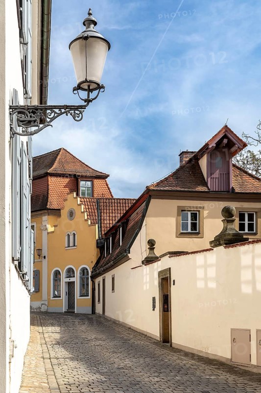Narrow street in the ice pit, mountain town of Bamberg, Bavaria, Germany