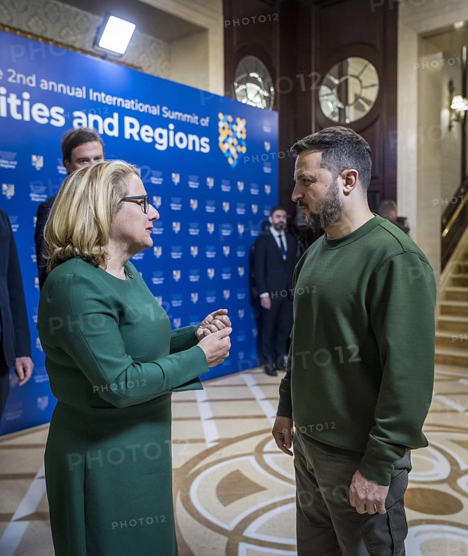Svenja Schulze (SPD), Federal Minister for Economic Cooperation and Development, pictured during her trip to Ukraine. Here with President Volodymyr Selenskyj at the Summit of Cities and Regions event. 'Photographed on behalf of the Federal Ministry for Economic Cooperation and Development'
