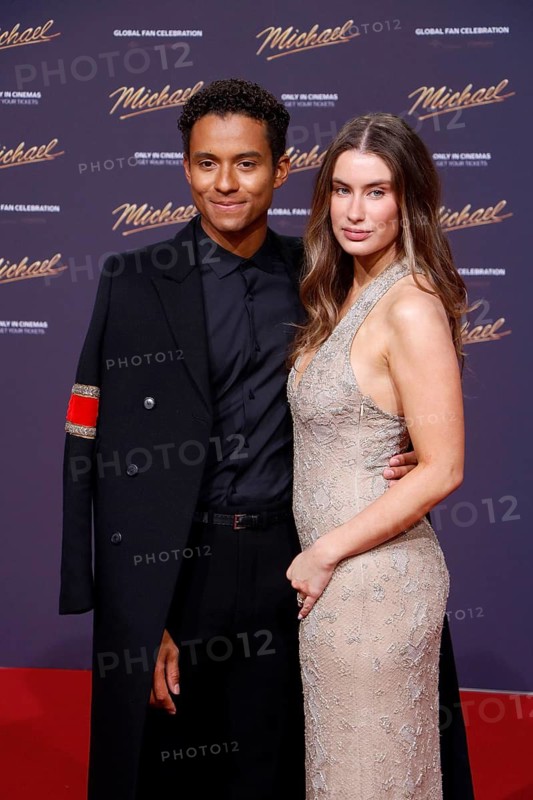 Jaafar Jackson and his partner Maddie Simpson at the world premiere of the movie Michael on Uber Platz in Berlin on 10.04.2026