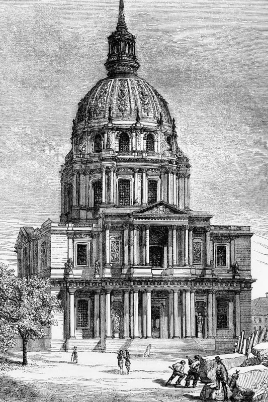 The Invalides Church in Paris, France, where Napoleon I's tomb lies after his death on 5 May 1821, digital reproduction of a historical model