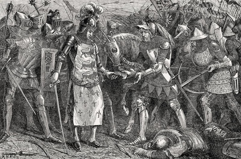 The surrender of King John II of France, Battle of Poitiers in 1356, Hundred Years' War, From British Battles on Land and Sea, by James Grant
