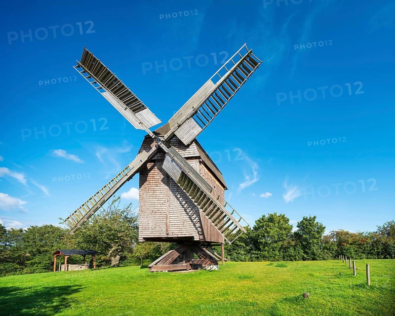 Bockwindmill in the village of Schillingstedt, Thuringia, Germany