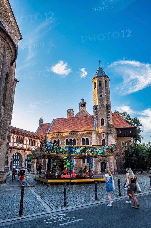 Children's carousel in front of Dankwarderode Castle, Brunswick, Lower Saxony, Germany