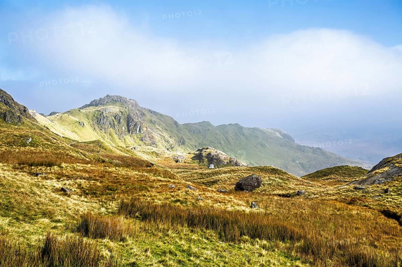 Pyg Track over Llyn Llydaw lake, Pen-y-Pass, mountain pass, Snowdonia, Gwynedd, north-west Wales, UK